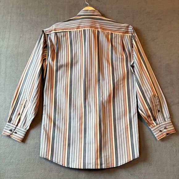 St. Croix Men’s Large Tall Shirt Made in Italy Brown Grey Stripes 100% Cotton - Picture 3 of 9